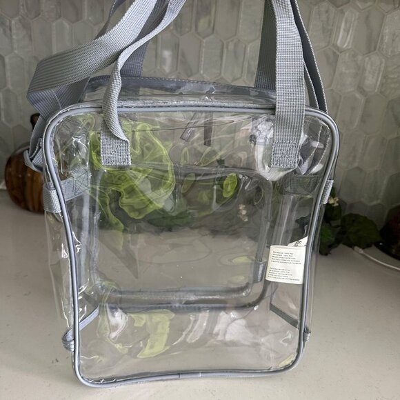 Clear Eastsport PVC Tote Bag With Gray Straps & Front Zipper Pocket - Picture 2 of 11
